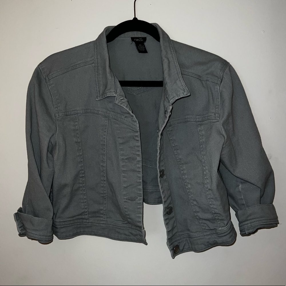 Gray 3/4 sleeve mini “denim” jacket